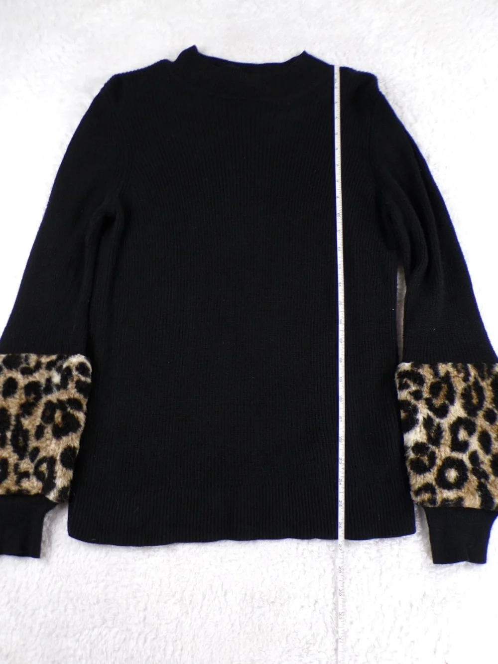 Michael Kors Leopard Cuff faux-fur women's sweater Size S Black